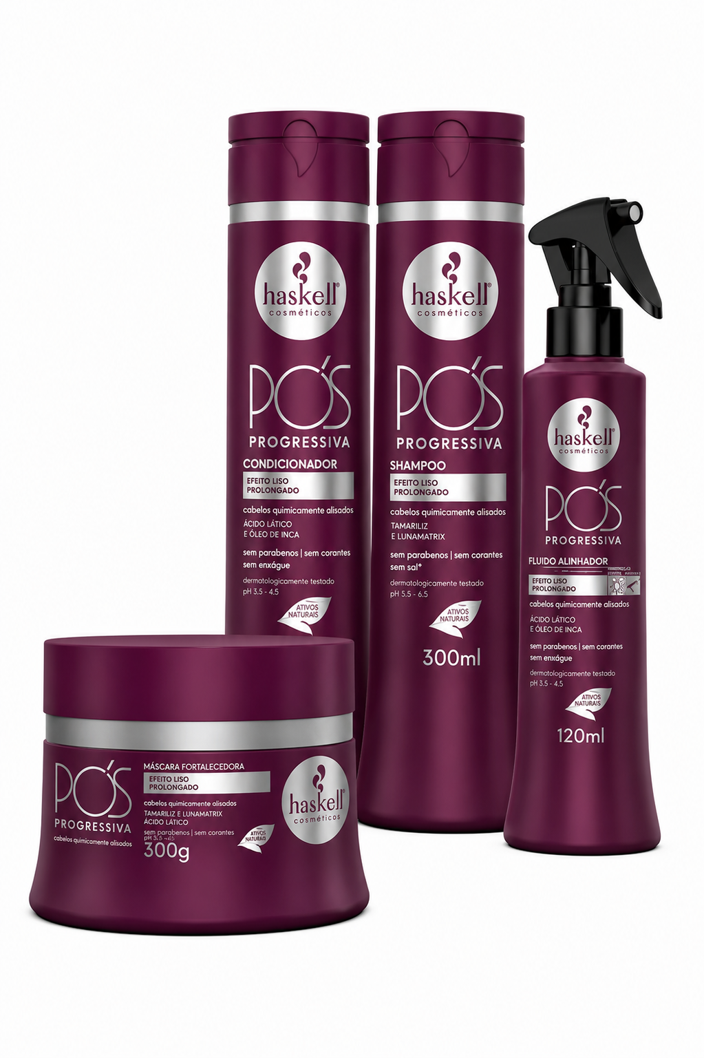 Kit Haskell Pós Progressiva com Shampoo, Condicionador, Máscara e Fluido