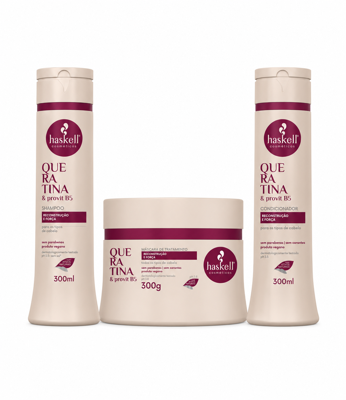 Kit Haskell Queratina Shampoo Condicionador e Máscara para Reconstrução Capilar