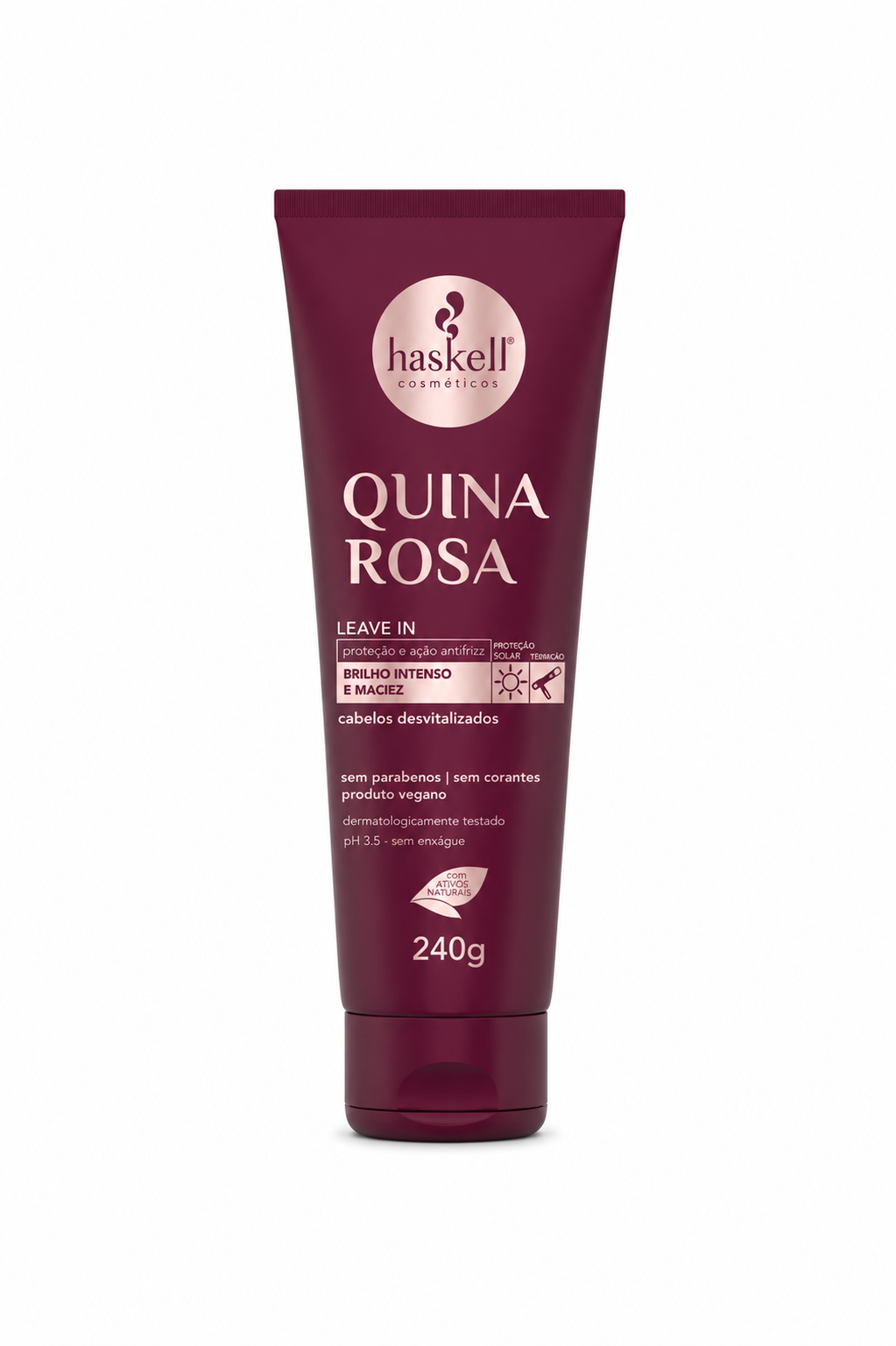 Leave-in Quina Rosa Haskell 240g com proteção térmica para cabelo baço e desvitalizado